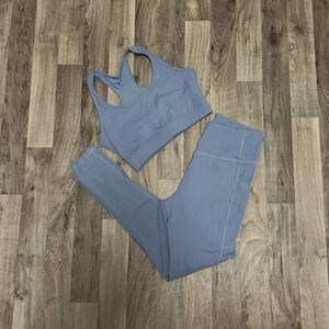 Dusty blue sports bra + leggings workout set